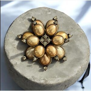 Vintage Flower Brooch Pin Pearl Style Rhinestone